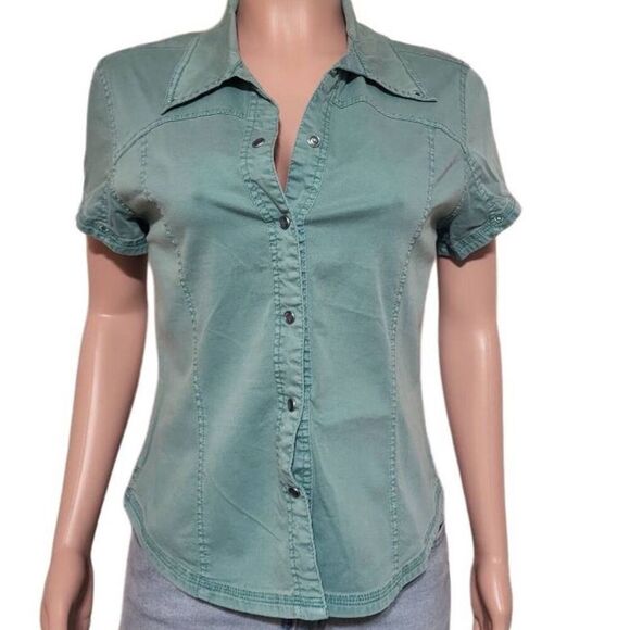 Pulp women's aqua button-down short sleeve casual top M - Picture 1 of 7